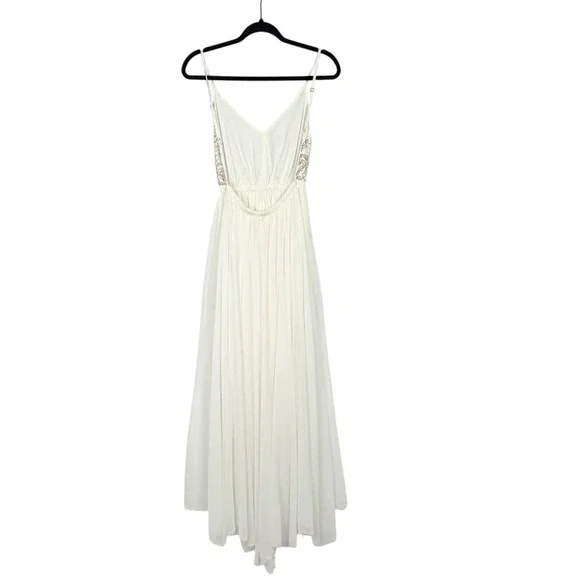 Raga Womens Beige Beaded V Neck Embellished Boho Elegant Maxi Dress M - Picture 3 of 9